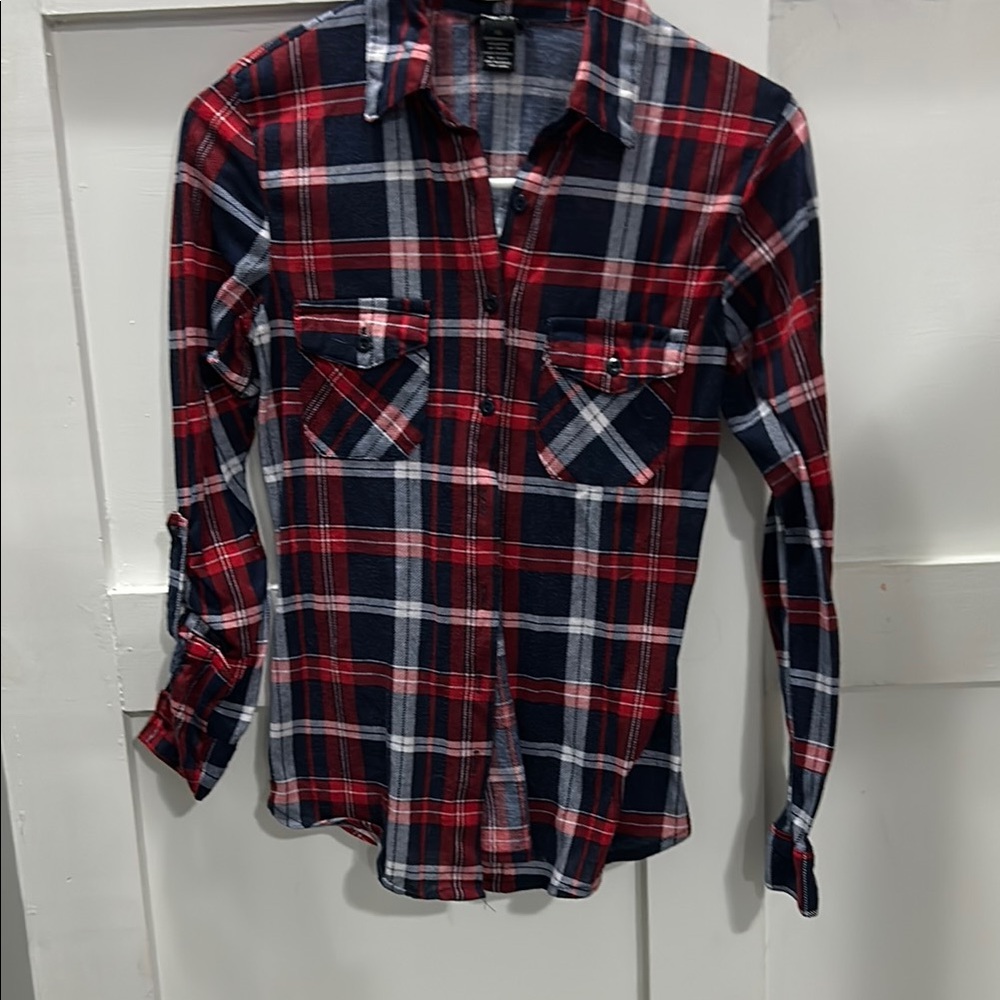 Rue21 Red and Blue Plaid Button Down Shirt